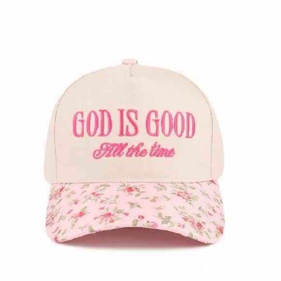 Nwt Floral Pink and Cream God Is Good All The Time Hat - Picture 3 of 3
